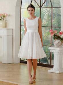 Plain Party Elegant Elaborate Glitter Zipper Backless Wedding Dress Party Graduation Party Formal & Evening Prom Homecoming Bride - 白色 - 查看 6