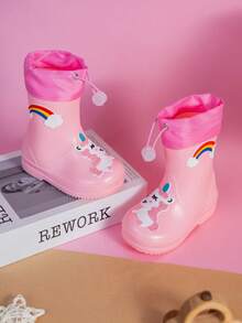 1對卡通童鞋男女童防水靴可愛嬰兒水鞋防滑學生戶外防水鞋，適用於雨天和學校活動