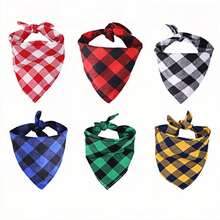 New Plaid Triangle Scarf, Creative 100% Cotton Pet Dog Scarf, Pet Cat Scarf, Customizable Logo Drool Bib