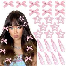 36 piezas Conjunto de pasadores de pelo con moños y estrellas de colores de moda para mujeres, lindos mini pasadores de pelo, elegantes accesorios de princesa, bailarina y hada Y2K, adecuados para uso diario, 3 colores, regalos decorativos para el Día de San Valentín, Halloween, Navidad, pinzas para el cabello, ganchos para el cabello, pasadores de pelo, barrettes, moda de otoño, pasadores de pelo rosa, accesorios rosas, moños