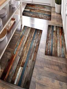 1 pièce Tapis de cuisine en gel de silice avec motif de grain de bois vintage. La conception de couleur et de texture simule l'effet de vieilles planches de bois, avec un style rétro et rustique, qui peut ajouter une atmosphère naturelle et vieillie à l'espace, couramment utilisé dans la création de styles de décoration de ferme, industriels et autres. Tapis de cuisine de luxe et , résistant à la fatigue et amortissant. Tapis de cuisine