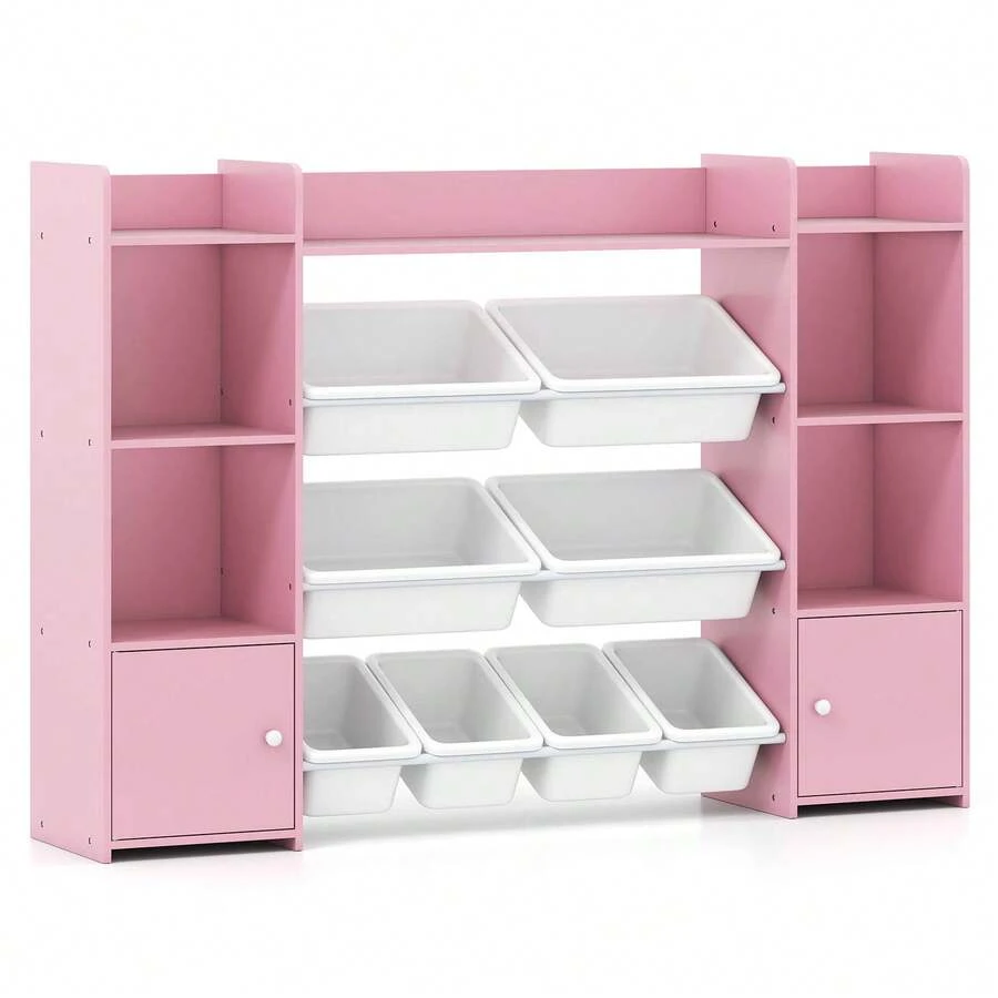 Lifezeal 4-Tier Large Storage Cabinet With 6 Cubbies & 8 Removable Bins Bookshelf - Pink - View 1