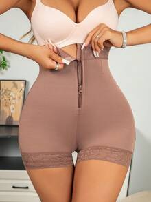 1PC Women's High Line Lifting Shorts Shapes Naturally Tight Shorts Tummy Control Underwear With Butt Lifter For Postpartum And Shaping Lace Front Zipper And Inner Hooks