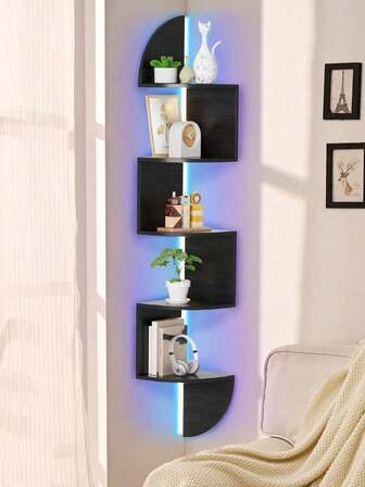 1pc Wall Mount Storage Rack, Creative 5-Tier Semicircle Corner Shelves Wall Hanging Bookshelf (No Light Strip Included)