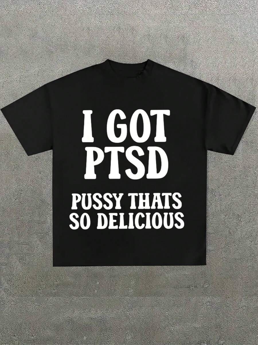 Bold Statement Graphic T-Shirt,Comfortable Casual Short Sleeve, 220 Grams Heavyweight Cotton Printed T-Shirt - 黑色 - 查看 1