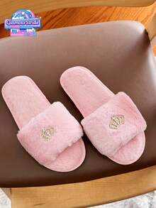 Comfortable And Soft Slippers, Fashionable And Versatile, Suitable For Indoor Or Outdoor Wear. They Are The Ideal Choice For Trendsetters. Women's Slippers, Plush Slippers, House Slippers, Simple Black Plush Bedroom Slippers, White Slippers, Grey Slippers - Pink Gold - View 6