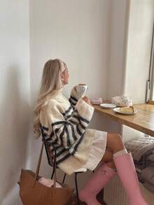 Suéter de cuello redondo SOOKAUG, jersey de punto casual con rayas de bloques de color de otoño que estilizan la figura