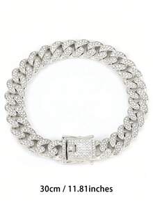 Rhinestone Silver Dog Collar, Hiphop Style Silver Dog Necklace, Big Silver Chain, Cat Collar, Bling Bling Fashion Pet Collar