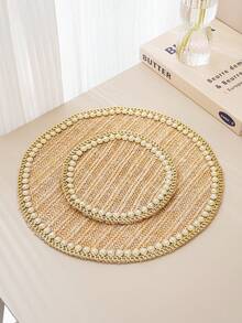 1 Stück Perlen-dekorierter Untersetzer, Tischdecken-Handwerk, Schüssel & Teller Kaffee-Matte, europäischer Stil Stoff Wärmeisolierender Untersetzer