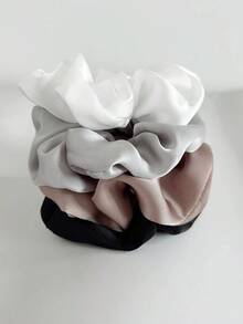4pcs Solid Color Satin Muted Tone Hair Scrunchies, Suitable For Everyday Casual Use