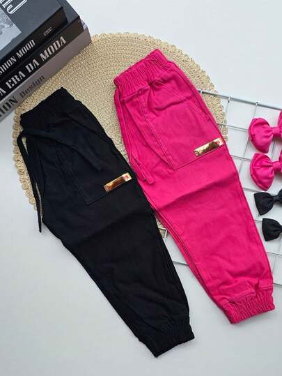 Kit 2 Calça Jogger Infantil Menina com Punho e Bolso Moda Gringa
