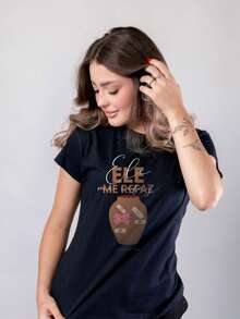 Blusa Feminia Preta Tshirt em Algodão Premium Fio de Ouro Importado Plus Size Elegante Moda Cristã do P AO G3 tamanho grande