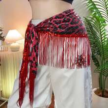 1pc Sequin Tassel Belly Dance Waist Chain, New Sexy Leopard Print Waist Accessory, Shiny Tassel Waist Chain, Bohemian Hip Scarf, Street Dance, Jazz Dance, Intimate Waist Wrap, Sexy Mini Skirt, Stage Performance Outfit, Nightclub, Disco, Festival, Party, Evening Dress Accessory - Multicolor - View 3