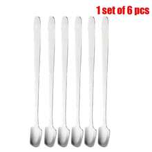 6-12件/套不锈钢咖啡勺，坚固的搅拌勺，冰淇淋勺，长柄，方头勺，时尚长柄勺，调味小勺，咖啡勺，燕窝蜂蜜勺，礼品勺 - 銀色 - 查看 9