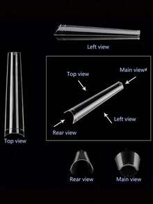 超长棺材形美甲贴片，无C型弧度，240片装，XXXL号棺材形透明亚克力美甲贴片，半覆盖式长棺材形按压式美甲贴片，扁平亚克力假指甲，适用于美甲沙龙和家庭DIY，理想的礼物，12种尺寸美甲用品 - 無色 - 查看 4