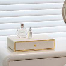 1pc Multi-Drawer Makeup Storage Box, Desktop Organizer, Woven Jewelry Box, Compartmentalized Cosmetic Storage, Large Capacity Makeup Display Rack, Leather Woven Texture Storage Container, Handmade Skincare Bottle & Jar Holder, Suitable For Home Organization, Entryway, Living Room, Bedroom, Vanity