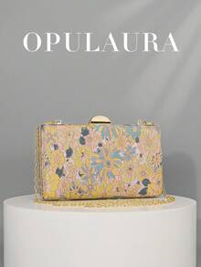 OpulAura 亮片刺绣花卉盒状手拿包，女士时尚亮片拼布手提包，派对晚宴包，随意剪裁，适合女性，适合派对、婚礼、舞会、度假。非常适合派对、婚礼、舞会、晚会/宴会，搭配节日派对礼服、晚礼服和亮片连衣裙。 - 粉色 - 查看 2