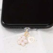 Dop de praf pentru port de încărcare telefon 2 în 1 cu sakura roz + 26 de litere, accesoriu rafinat cu pandantiv din aliaj, proaspăt, dulce și drăguț, decor pentru port de încărcare pentru smartphone, tabletă, căști Kindle, dop transparent anti-praf din silicon, potrivit ca un mic cadou, port de încărcare telefon impermeabil și anti-umezeală, compatibil cu iPhone Lightning/Type-C, protejează ferm portul de încărcare, design drăguț