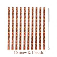 10/20 pièces Pailles léopard réutilisables en plastique, pailles animales guépard et 1/2 pièces brosse de nettoyage pour tasses de femmes, boissons, fête d'anniversaire sauvage, Halloween - Multicolore - Voir 9