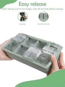 1PC Large Ice Cube Trays For Big Silicone Ice Cube Trays -Ice Cubed Tray For Whisky And Cocktail,Ice Cream Storage Solutions, Multi - Color Silicone Ice Tray, 6 - Grid Ice Cube Mold, Perfect For Refrigerator, Essential For Drinks & Back To School - Multicolor - View 2