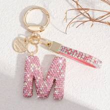 1pc White Soft Ceramic Letter Rhinestone Keychain, Cute Personalized Bag Charm, Car Key Chain, Heart Decor, Gift For Mom, Friend, Valentine's Day Bag Lanyards With Id Holder Car Accessories Bag Charms Christmas Car Accessories Teacher Sister Gift Ideas - Multicolor - View 24