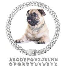 Personalized Dog Necklace, Custom Dog Collar With Letter Pendant Tag - 13mm Rhinestone Dog Chain, Double Lock Design Collar, Suitable For Bulldog And Large Dogs - Multicolor - View 3