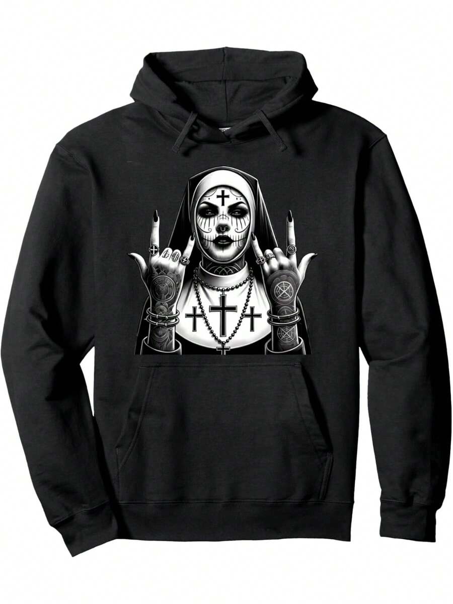 Gothic Aesthetics Not Holy Glench Emo Punk Nun Pullover - Black - View 1