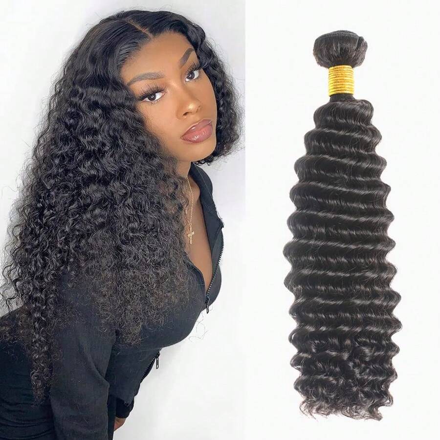 bling hair 14A Brasiliano Capelli Umani Ondulati Profondi Un Bundle Capelli Umani Vergini Ondulati Profondi Ricci Ondulati Bagnati e Ondulati Tessitura Veloce Fasci Grezzi Nero Naturale - SNatural - Visualizzare 1