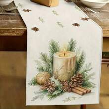 1 pieza Camino de mesa de piña con vela de Feliz Navidad, mantel rectangular de estilo rústico de lino para decoración del hogar, perfecto para decoración de fiestas navideñas, decoración de granja, decoración festiva, fiestas familiares, regalo