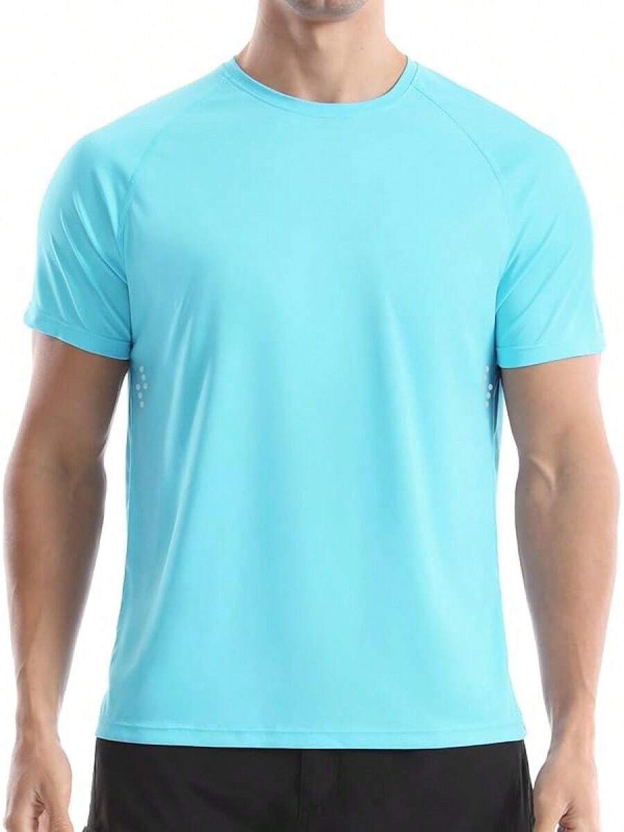 Men's UPF 50+ Swim Shirts, Short Sleeve Rash Guard, Quick Dry-Shirt Fishing And Surfing - 藍湖 - 查看 1