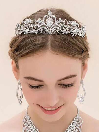 1 pieza Diadema con corona de princesa con rhinestones de moda para mujer, accesorio de cabello dulce para cumpleaños, coronas, tiara, corona de disfraz, guirnalda de cabello, corona de cabeza, vid de cabello, círculo de cabello, corona dorada, tocado dorado, corona de tiara, para boda, regalos de damas de honor, atuendos de fiesta