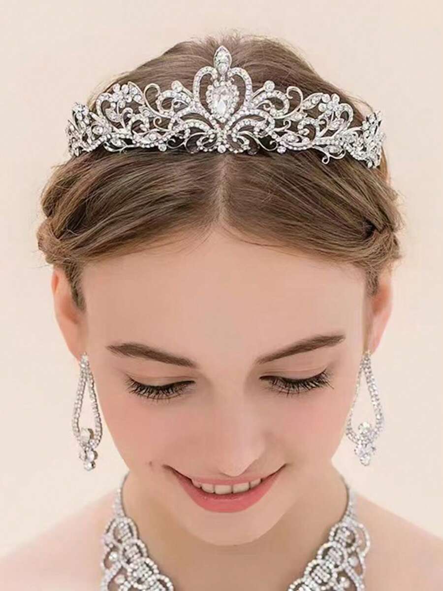1pc Women's Fashion Princess Crown Rhinestone Headband, Sweet Birthday Hair Accessory, Crowns, Tiara, Costume Crown, Hair Garland, Head Wreath, Hair Vine, Hair Circlet, Gold Crown, Gold Head Piece, Tiara Crown, Wedding, Bridesmaids Gifts, Looks Of Party, Hair Accessories
