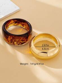 2pcs Exaggerated Vintage Style Gold Tone Bangle Bracelets For Women, Suitable For Party, Date, Holiday Occasions, Gift Accessories