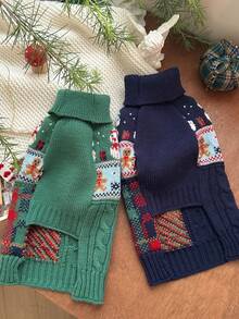 Christmas Snowman & Gingerbread Man Pattern Pet Sweater, Warm Knitwear For Small Dogs & Cats, Autumn/Winter