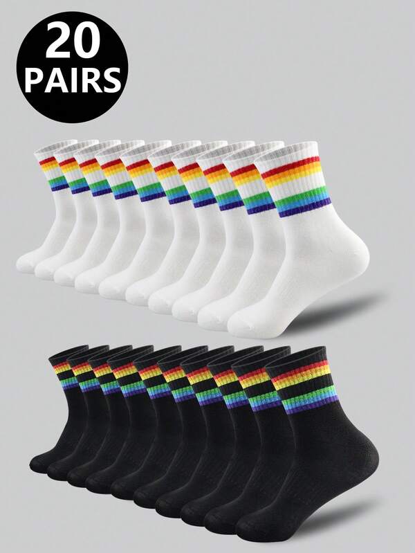 2/5/10/20 pares de calcetines de media caña con rayas de colores para adolescentes