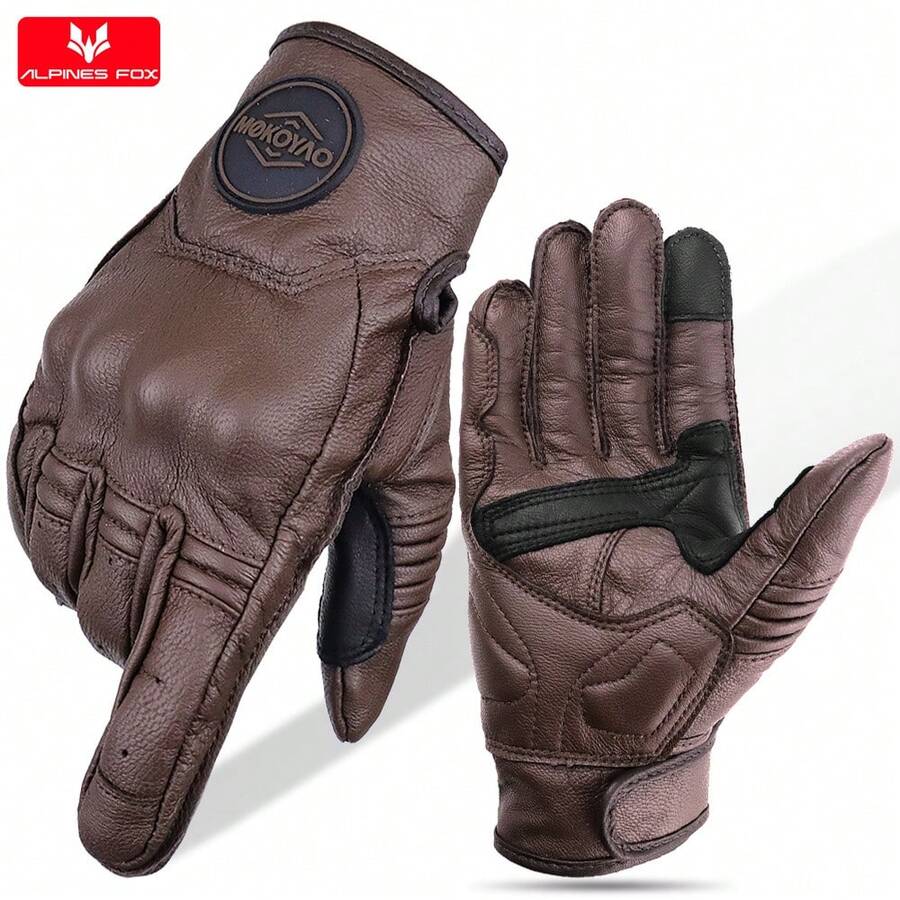 ALPINES FOX Summer Retro Perforated Leather Motorcycle Gloves Men Women Full Finger Motocross Biker Gloves Moto Equipment M-XXL