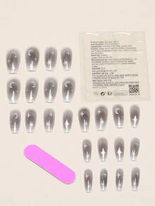 24 片银色月亮和星星设计指甲贴，矩形假指甲，含 1 片果冻指甲胶和 1 个指甲锉，适合派对、旅行、约会按压指甲美甲用品 - 銀色 - 查看 4