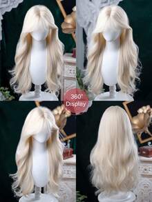 alicegarden 1 Synthetic Heat-Resistant Wig, A Golden Curly Wig With Bangs, 28 Feet Long, Made Of Fiber, Suitable For Daily Use, Natural Simulation Wig - Gold - View 6