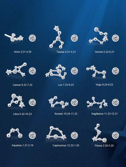 FOREVER QUEEN Brincos de constelação do zodíaco em prata esterlina 925 com pequenos brincos dourados de cristal celestial, brincos de astrologia, brincos minimalistas