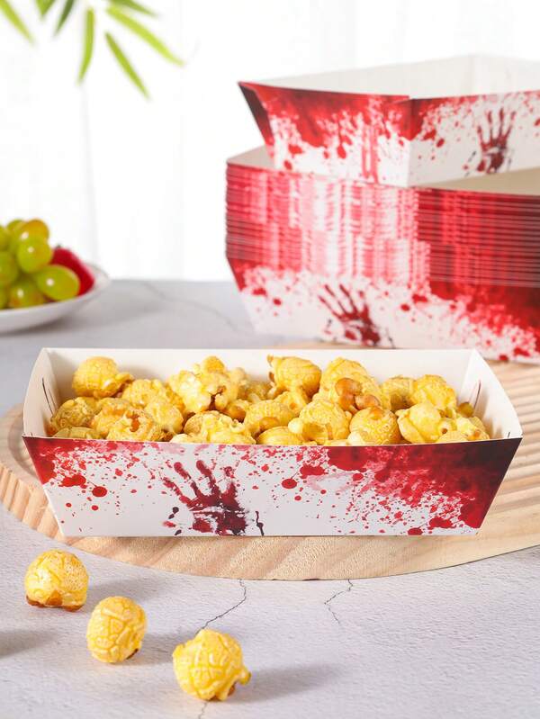 10/24pcs Halloween Blood Hand Print Food Boxes, Fries Boxes, Popcorn Boxes, Birthday Party Decor And Movie Night Snack Boxes, Suitable For Lunch Boxes, Baking Bread, Gender Reveal Parties