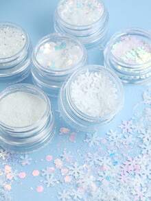 6 件/套白色雪花树脂填充闪光亮片 - 雪花细粉片 - 用于 DIY 圣诞模具填充材料 - 珠宝和钥匙扣制作、圣诞工艺装饰 - 白色 - 查看 3