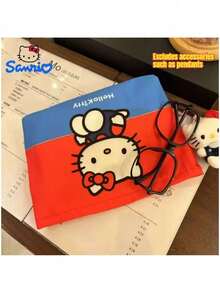 Sanrio 1 件 Hello Kitty 可爱卡通红蓝撞色猫手提包口红化妆盥洗用品收纳包学校文具生日礼物，适合圣诞节礼物、节日礼物、节日礼物指南
