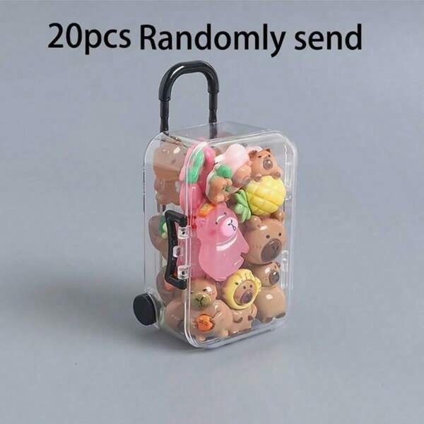 31pcs Set[30 Mixed Capybara 1 Suitcase] Colorful Fun Random Glow-In--Dark Cute Cartoon Capybara Ornaments, Fantasy Cartoon Animal Pendants Crafts, Phone Cases, Hair Accessories, Earrings, Keychains, Resin Accessories,