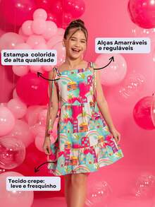 Children's Dress For Girls Party Luxury Colorful Diva Blogueirinha Print - Màu Hồng Tươi - Xem 3