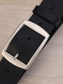 1条白色K字方扣PU皮简约时尚休闲男士腰带，适合年轻学生秋冬季配饰，也适合青少年、青年、男士，休闲、户外、运动、度假、毕业礼物、生日礼物、日常佩戴。 - 黑色 - 查看 2