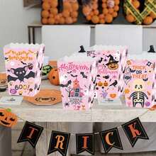 4 Stücke Halloween Popcorn Boxen, rosa Geist Halloween Popcorn Schüsseln Popcorn Eimer Popcorn Tüten, Halloween Snack Leckereien Süßigkeiten Box Kekse Behälter Halloween Geschenkboxen Halloween Party Geschenkboxen - Pink - Übersicht 5