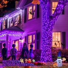 JMEXSUSS Purple Halloween Lights Clear Wire, 66ft 200 LED Purple String Christmas Lights Indoor Outdoor Waterproof Plug In For Tree Bedroom Indoor Party Halloween Decorations - Purple - View 3