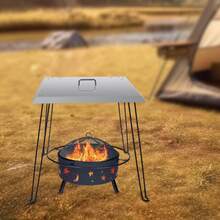 Outdoors Fire Pit Heat Deflector Pushes Heat Down And Out Stainless-Steel With Carrying Handle - Silver - View 7