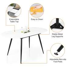 Dining Table And Chairs Set 4, Extendable Table With 4 Faux Leather Chairs For Dining Room, Kitchen, 4 Seater Room Set - White Marble Table + 4 Black PU Chairs - View 6