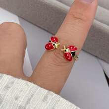 Anelli aperti a forma di simpatici coccinelle rosse in stili assortiti, anelli adorabili da donna adatti per uso quotidiano o come regali per festival